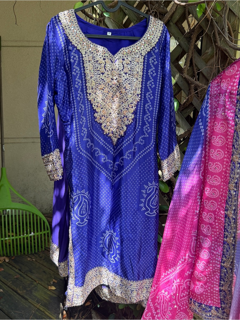 New 3 Piece Women's silky Chunri Tunic with matching pants and shawl
